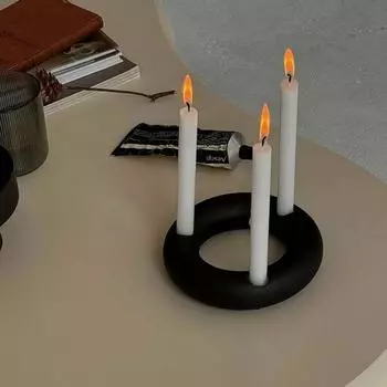 Wabi-sabi style modern black and white ceramic candle holder retro candle holder dining table table top soft decoration ornaments HP13232-1W white round candle holder