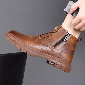 WAERTA 2024 Winter Men’s Ankle Boots Thick Bottom Zipper Man Shoes Waterproof Fashion Designer Large Size Male Footwear Botas 38 коричневый