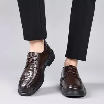 WAERTA Autumn Genuine Leather Men Oxford Shoes Patent Leather British Men s Office Shoes Formal Lace-up Casual Thick Soled Shoes 38 коричневый