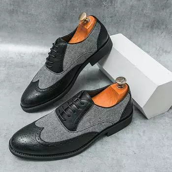 WAERTA Brand Men Shoes Top Quality Oxfords British Style Men Leather Dress Shoes Business Formal Shoes Men Flats Plus Size 38-46 38 чёрный