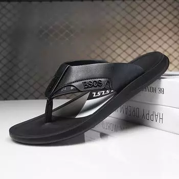 WAERTA Brand New Summer Beach Men Slippers Fashion Leather Casual Shoes Mens Beach Flip Flops Male Flats Outdoor Cool Sandals 38 чёрный