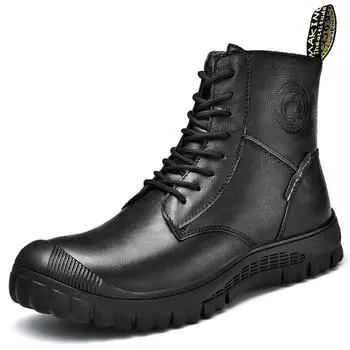 WAERTA Черные мужские тактические армейские рабочие ботинки из натуральной кожи с манжетой из пампы, удобные, роскошные, качественные, безопасные, повседневные ботинки 38 чёрный