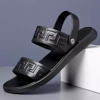 WAERTA Hollow Out Мужская повседневная летняя обувь Кожаные универсальные пляжные сандалии Мужские классные повседневные тапочки Мужские удобные туфли без застежек 38 чёрный