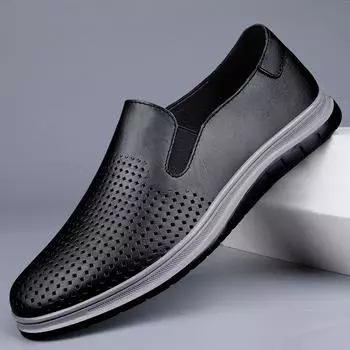 WAERTA итальянские летние туфли Hollow для мужчин, повседневные роскошные брендовые мокасины из натуральной кожи для мужчин, дышащие туфли-лодочки, мокасины без застежек 38 чёрный