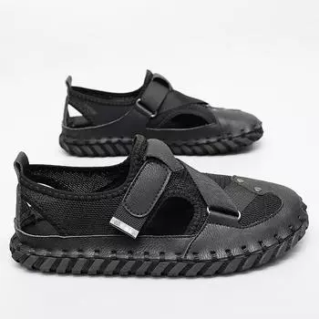 WAERTA Men s Sandals Casual New In Summer Fashion Slippers Handmade Male Beach Shoes Outdoor Hiking Leather Loafers Luxury Flat 38 бежевый