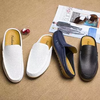 WAERTA Модные мужские полулоферы из натуральной кожи, тапочки, мокасины, скользящие дышащие мюли для мужчин, легкие полутапочки для отдыха на открытом воздухе 38 белый