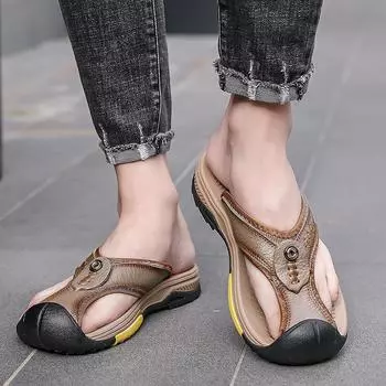 WAERTA Мужские летние сандалии Модные повседневные тапочки Baotou из коровьей кожи с верхним слоем Шлепанцы Легкие бестселлеры Товары 38 коричневый