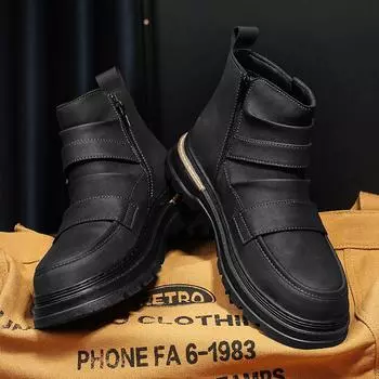WAERTA Осень-зима Толстые ботинки средней высоты Мужские британские модные ботинки Высокие корейские повседневные ботинки Мотоциклетные ботинки для мужчин 39 чёрный