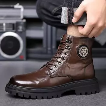 WAERTA Высококачественные дизайнерские винтажные кожаные мужские зимние ботинки, деловые мужские ботинки из натуральной кожи, на шнуровке, для активного отдыха на мотоцикле 38 коричневый