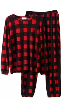 Waffle Cotton Pajama Long Gift 100% Women s Set, Loungewear, Spring/Autumn, Sleeves, Sleepwear, (XL, Red)