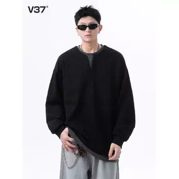 Waffle Fake Two-Piece Sweatshirt for Men, Spring Loose Round Neck Long Sleeve Top, Men s Casual Versatile Jacket, Trendy Spring and Autumn M чёрный