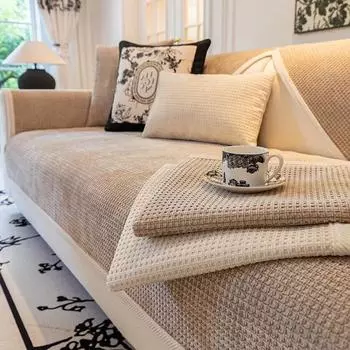 Waffle Sofa Cushion Chenille Four Seasons Universal Sofa Towel Non-Slip Cushion Simple Plaid Sofa Backrest Armrest Towel Home 70x70 A