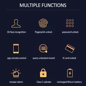 WAFU Дверной замок с отпечатками пальцев, умное распознавание лиц, разблокировка приложения, 6 разблокированных способов блокировки, разблокировки peephole серый
