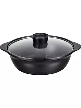 Wahei Frays Настольная кастрюля Parting Pot 26 см Сковорода для двух блюд Легко чистить ПОКРЫТИЕ ДЛЯ ВЫПЕЧКИ СОВМЕСТИМО С IH/GAS Skip Time RB-2099 чёрный