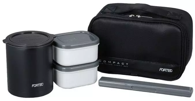 Wahei Freiz Bento Box 640 мл черный тонкий контейнер для риса 2 контейнера для гарниров палочки для еды термос Fortec Lunch FLR-5957 чёрный