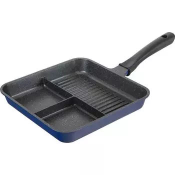 Wahei Freiz Bento, Cook 3 items at once, Divided frying pan, 24 x 24 cm, Triple pan, IH compatible, Gas, PFOA free, Hirumogu RB-2906 синий