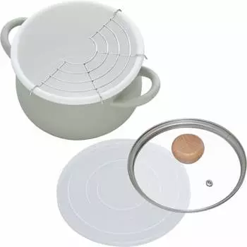 Wahei Freiz Enamel Pot Cooking Pot 18cm Green IH Compatible Gas Two-Handed Pot Deep-Fried Pot Tempura Tempura Stock Cook RB-3245