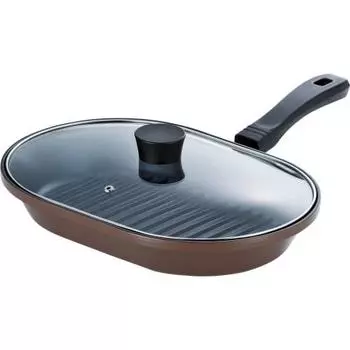 Wahei Freiz Frying Pan, Grill Pan, Easy Grilled Fish Pan, Marone Chef, 22 x 32 cm, IH Compatible, with Lid, Diamond Coat MM-9542