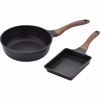 Wahei Freiz Frying Pan Set, Egg Fryer & Deep Frying Pan 24cm, IH Compatible, Black, Wood Grain Handle, N-Tone MB-1225 чёрный