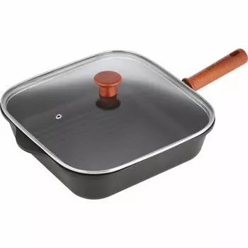 Wahei Freiz Frying Pan Skillet Style Grill Pan Dish & Chill 27 x 27 cm with Glass Lid IH Compatible Decora Touch Coating MA-9844