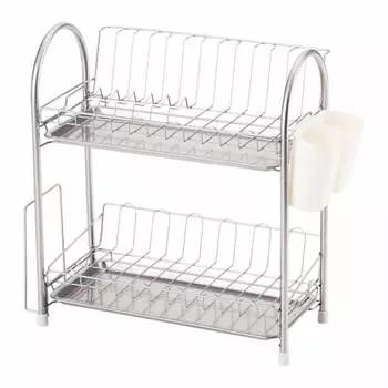 Wahei freiz Iron Drainer Basket Plonge 2 Tier Slim Powder Coating Cutlery Pocket Rear Board Holder PM-9016