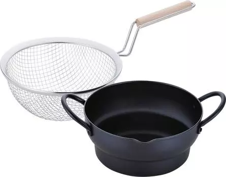 Wahei freiz Кухонная утварь Жареное масло Темпура Горшок 18 см Деревянная ручка Фритюрница IH Железный набор, Еда, Сушилка и набор, Saishokuan, Совместимо, SM-9548