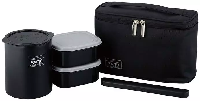 Wahei Freiz Lunch Box Rice Side Dish Fortec Lunch 840ml Black Slim Type Thermal Case Included FLR-8163