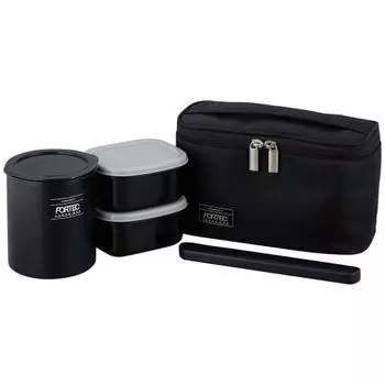 Wahei Freiz Lunch Box Rice Side Dish Fortec Lunch 640ml Black Slim Type Thermal Case Included FLR-8161