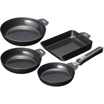 Wahei Freiz набор из 5-предметных чугунных сковородок-гриль со съемной ручкой, чугунная сковорода-соусница IH/газ/духовка MB-2806 чёрный