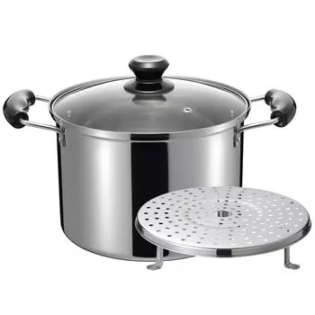 Wahei Freiz Нержавеющая сталь с пароваркой/кастрюлей с ручкой, 22 см, 6,2 л, подходит для индукционных/газовых плит, поддон, RB-3257