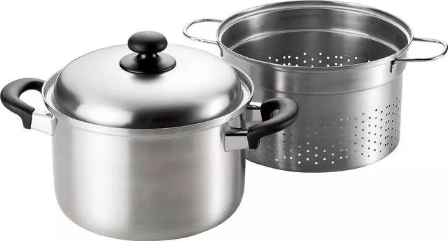 Wahei Freiz Pasta IH Pot, 22cm, Tsubamesan, Compatible, Triple-Layer Steel, EM-8126 серебряный