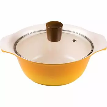 Wahei Freiz Pot Blossom Yellow Size 6 IH Compatible Ceramic Coat Vegito Marche Two-handled (For 1-2 people) RB-1239