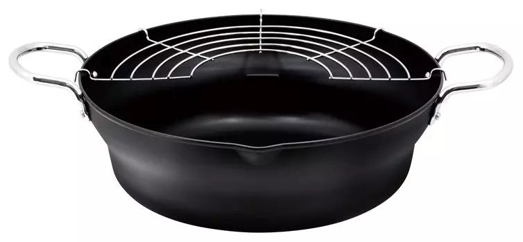 Wahei Freiz Сковорода для жарки с меньшим количеством масла Чугунная сковорода для темпуры 26 см Многоярусная Совместимая с индукцией Газовая Сковорода для жарки Жареная пища Сковорода Темпура Karalis RB-2765 чёрный