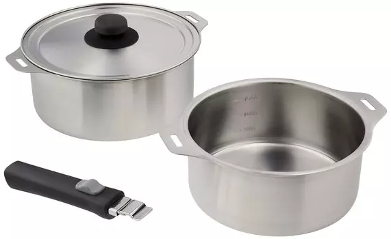 Wahei Freiz Tsubame-Sanjo Removable Handle Pot Set of 2, 18cm and 20cm, Stainless Steel, Induction Compatible, Enzo (EM-029)