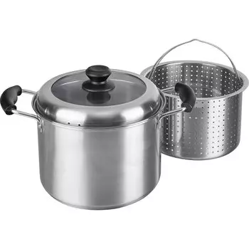 Wahei Freize Pasta Pasta Stainless Thick with Lowther Pot, Pot, 22cm, Steel, Gas/IH Compatible, Bottom, Lid, RB-2319 серебряный