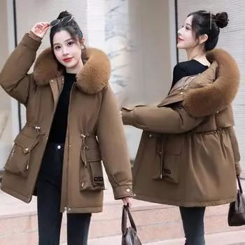 Waist pie overveil женская хлопковая подкладка съемная подкладка зимняя новая меховая воротниковая хлопковая подкладка облегающая куртка с хлопковой подкладкой M recommends below 115 темно-коричневого