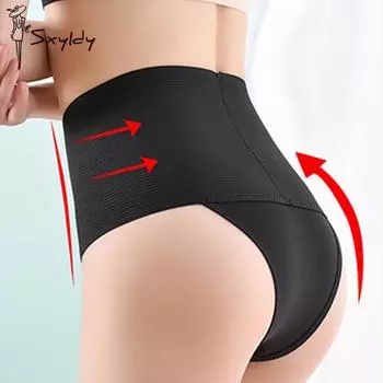 Waist Trainer Belly Slimming Нижнее белье с высокой талией Трусики для коррекции плоского живота Эластичные корректирующие трусики Женские стринги Нижнее белье M чёрный
