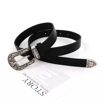 Waistband Pu Leather With Metal Pin Buckle And Carving Design For Womens