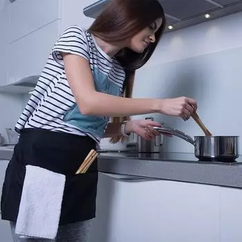 Фартук официанта, фартук для хранения, стильный фартук на шнуровке до середины талии с карманами для барбекю, кухни, кафе, официантки, летний однотонный цвет белый