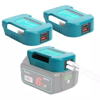 Waitley Makita 18V совместимый 2-компонентный USB-адаптер для быстрой зарядки, совместимый с 2-мя USB-адаптерами для зарядки смартфонов Type-C