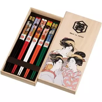 Wakasa lacquered natural set of paulownia beauty painting paulownia made in Japan 265229 chopsticks, wood, 22.5cm, 5, gift, box, Ukiyo-e box,