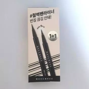 Подводка для глаз Wake Make Iron Wall Pen 1+1 с фиксацией, не размазывается, черная, 1 шт.