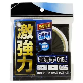 Wake Sangyo Super Strong Double-Sided Tape, Ultra Thin, Thinness 0.15mm x Width 15mm x Length 5m Decorative Installation Fixation WKG-014