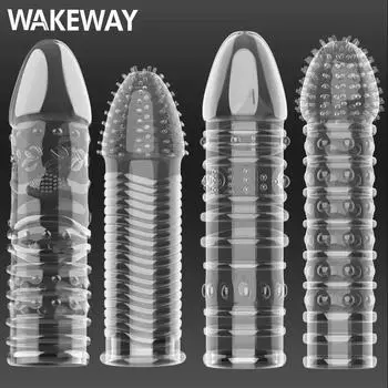 WAKEWAY Чехлы для пениса, удлинитель, мужские презервативы с кристаллами, презервативы для пениса, кольцо для пениса, секс-игрушка для взрослых, секс-игрушка для мужчин, более длительный срок службы