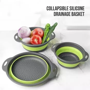 Walfos Silicone Folding Drain Basket Fruit Vegetable Washing Basket Strainer Colander Collapsible Drainer Kitchen Storage Tool