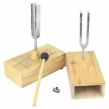 Walfront Резонансный камертон с резонаторным ящиком, Набор из 2 штук, 1 камертон и 1 молоточек для камертона, Углеродистая сталь 45#, 440 Гц, Экспериментальный вибрационный