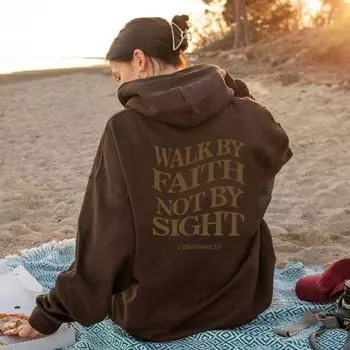 WALKBY FAITH NOTBY SIGHT Женская толстовка с буквенным принтом, толстовки с капюшоном, однотонные брендовые повседневные брендовые повседневные женские топы с длинными рукавами, модная уличная одежда S чёрный