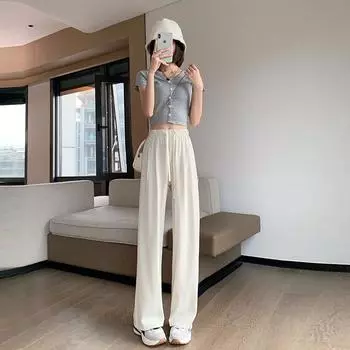 Walking And Bending Suit Wide Leg Trousers For Women In Summer, New Style, High Waist, Slim And Droopy, Casual Floor Length Trousers, Loose, Straight S белый