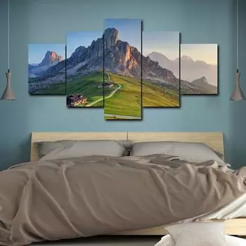 Настенная живопись на холсте, 5 панелей, постеры и принты с изображением весенних гор, настенные картины для гостиной, современный декор для дома Medium Size Unframed Canvas