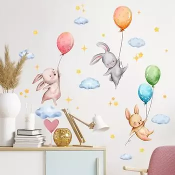 Wall Decals Rabbit Clouds Star Balloon Wall Decals Background Wall Decoration